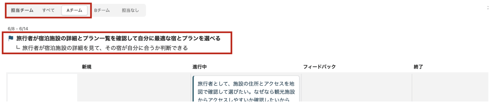 Neoカンバン。スプリントヘッダーに担当チームのサブゴールが表示されている